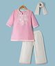 Babyhug Cotton Mix Woven Three-Fourth Sleeves Floral Embroidered Kurta & Palazzo Set With Dupatta - Pink