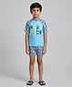 Biglilpeople Half Raglan Sleeves Surboard Printed Two Piece Swimsuit Set - Aqua Blue