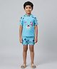 Biglilpeople Half Raglan Sleeves Space Theme Printed Two Piece Swimsuit Set - Aqua Blue