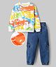 OLLINGTON ST. Cotton Knit Full Sleeves Winter Wear Suit with Full Length and Graffiti Print in White