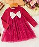 Babyhug Cotton Mix Full Sleeves Dress With Bow Applique - Red
