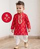 EARTHY TOUCH 100% Cotton Knit Full Sleeves Kurta and Dhoti with Full Length and Floral Foil Print in Red