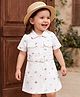 Babyhug Cotton Woven Shirt Half Sleeves Dress with Belt and Floral Print in White
