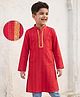 EARTHY TOUCH 100% Cotton Knit Kurta with Full Sleeves and Striped Print in Red