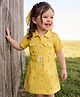 Babyhug Cotton Woven Shirt Half Sleeves Dress with Belt and Floral Print in Yellow