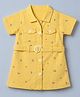 Babyhug Cotton Woven Shirt Half Sleeves Dress with Belt and Floral Print in Yellow