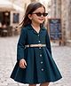 Babyhug Cotton Twill Woven Full Sleeves Solid Shirt Dress with Belt in Blue