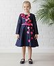 A Little Fable Woven Full Sleeves Floral Applique Detailed Dress - Navy Blue