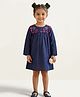 A Little Fable Woven Full Sleeves Sequins Embellished Floral Applique Detailed Dress - Navy Blue