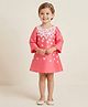 A Little Fable Woven Three Fourth Sleeves Floral Applique Detailed Dress - Coral