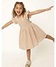 A Little Fable Cotton Woven Frill Sleeves Checked Dress - Beige