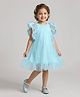 A Little Fable Woven Frill Sleeves Sequins Embellished Dress - Blue