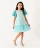 A Little Fable Woven Half Sleeves Sequins Embellished Ruffles Detailed Dress - Blue