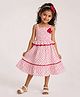 A Little Fable Woven Sleeveless Floral Applique Dretailed Polka Dots Printed Smocked Dress - Multi Colour