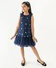 A Little Fable Woven Sleeveless Floral Applique & Ruffle Detailed Dress - Navy Blue