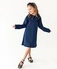 A Little Fable Full Sleeves Floral Applique Detailed Dress - Navy Blue