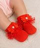 Akinos Kids Cotton Elastane Knit Stone Embellished Bow Applique & Frill Detailed Socks - Red