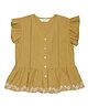 Akkriti By Pantaloons Cotton Woven Frill Sleeves Floral Embroidered Peplum Top - Mustard
