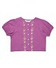Akkriti By Pantaloons Cotton Woven Puffed Sleeves Floral Embroidered Top - Lilac