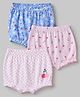 Babyhug 100% Cotton Single Jersey Knit Bloomers with Heart & Cherry Print Pack of 3 - Blue & Pink