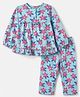 Babyhug Cotton Knit Full Sleeves Co-Ords Top & Pyjama Night Suit with Floral Print - Aqua Blue
