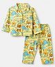 Babyhug Cotton Knit Full Sleeves Front Open Co-ord Shirt & Pajama Night Suit with Tiger Monkey Crocodile Tiger Bird Print - Yellow