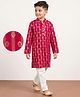 EARTHY TOUCH 100% Cotton Woven Full Sleeves Kurta and Pyjama with Floral Foil Print in Maroon