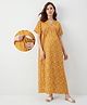 Bella Mama 100% Cotton Woven Half Sleeves Kaftan Style Maternity Nighty With Paisley Print - Mustard