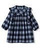Babyhug Cotton Woven Fit and Flare Dress with Full Sleeves, Tartan Plaid Print and Bow Applique in Blue for 3-6 Months