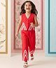 AJ Dezines Pure Cotton Woven Sleeveless Lace Embellished Waistcoat Top & Palazzo Set - Red