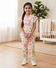 Nottie Planet Cotton Knit Half Sleeves Floral Printed Coordinating Shirt & Pajamas Night Suit Set - Light Pink