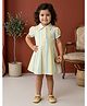 Nottie Planet Cotton Woven Half Puffed Striped Pleated Dress - Multi Colour