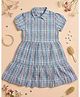 Nottie Planet Cotton Knit Half Puffed Sleeves Checked Dress - Blue