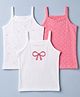 Babyhug 100% Cotton Single Jersey Knit Sleeveless Slips With Bow Print Pack of 3 - Pink & White