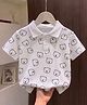 The Kids Club Cotton Knit Half Sleeves Teddy Face Printed Polo Tee - Off White