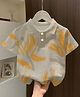 The Kids Club Cotton Knit Half Sleeves Abstract Printed Polo Tee - Beige