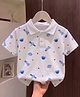 The Kids Club Cotton Knit Half Sleeves Space Theme Printed Polo Tee - White