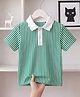 The Kids Club Cotton Knit Half Sleeves Striped Polo Tee - Green & White