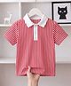 The Kids Club Cotton Knit Half Sleeves Striped Polo Tee - Red & White