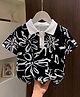 The Kids Club Cotton Knit Half Sleeves Floral Printed Polo Tee - Black