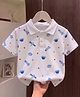 The Kids Club Cotton Knit Half Sleeves Space Theme Printed Polo Tee - White