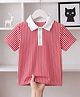 The Kids Club Cotton Knit Half Sleeves Striped Polo Tee - Red & White