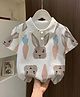The Kids Club Cotton Knit Half Sleeves Bunny Face Printed Polo Tee - White
