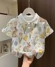 The Kids Club Cotton Knit Half Sleeves Bunny & Floral Printed Polo Tee - White