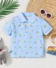 The Kids Club Cotton Knit Half Sleeves Bunny Face Printed Polo Tee - Blue