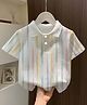 The Kids Club Cotton Knit Half Sleeves Striped Polo Tee - White