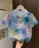 The Kids Club Cotton Knit Half Sleeves Floral Tie & Dye Printed Polo Tee - Blue