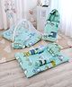 Purple Tots 100% Cotton 5-in-1 Baby Bedding & Carry Nest Combo Set with Mosquito Net, Pillow & Bolsters Car Print - Sea Green