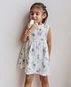 DULAAR Muslin Woven Half Sleeves Floral Printed Dress - White
