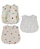 DULAAR Muslin Woven Pack Of 3 Sleeveless Bunnies & Floral Printed Jhablas - Multi Colour